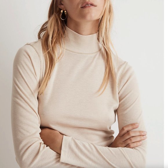 🏷️ NWT:  Madewell Semi-Sheer Mockneck Tee - Size Small (Sold Out Size) - Picture 1 of 9